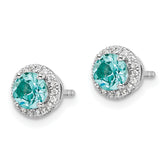 Pure Serenity 14k White Gold 1/8 carat Lab Grown Diamond VS/SI+ G+ and Lab Created Paraiba Post Earrings